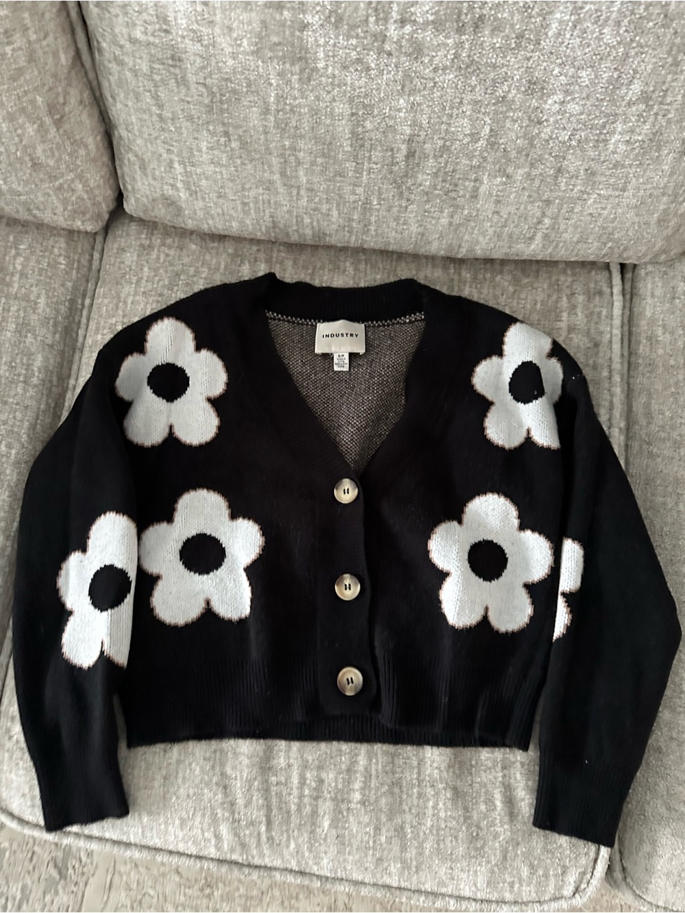 INDUSTRY Black Floral Button Cardigan Sweater